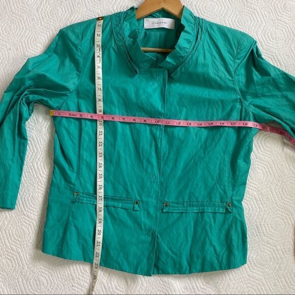 Tahari teal snap button closure ruffle neck - Picture 4 of 6